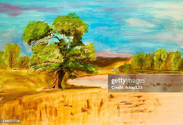 landschaft kunst des texas hill country - american ranch landscape stock-grafiken, -clipart, -cartoons und -symbole