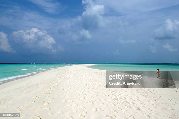 woman walking on beach, maldive - aruba bildbanksfoton och bilder