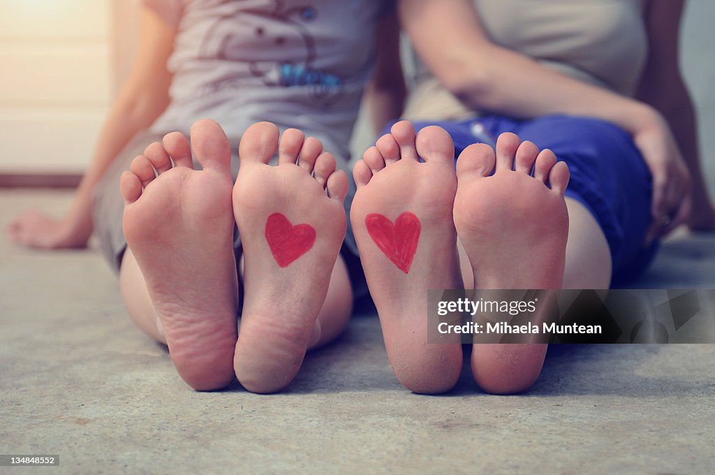 Heart drawn on feet