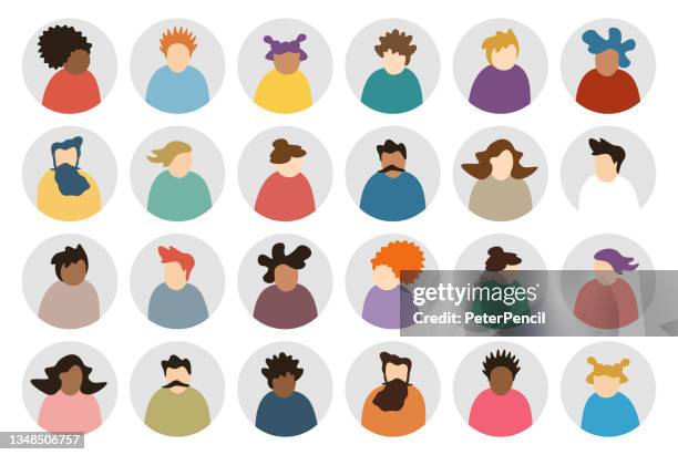 avatar abstract modern people round icon set - profile diverse faces for social network - vector illustration - obscured face 幅插畫檔、美工圖案、卡通及圖標