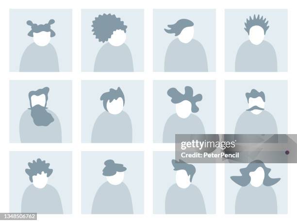 bildbanksillustrationer, clip art samt tecknat material och ikoner med avatar abstract modern people square icon set - profile diverse faces for social network - vector illustration - character