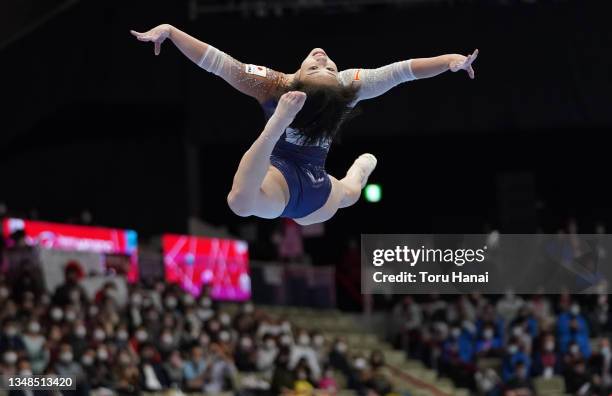 Mai Murakami of Japan competes in the Women's Floor Exercise Final during the Apparatus Finals on day seven of the 50th FIG Artistic Gymnastics...