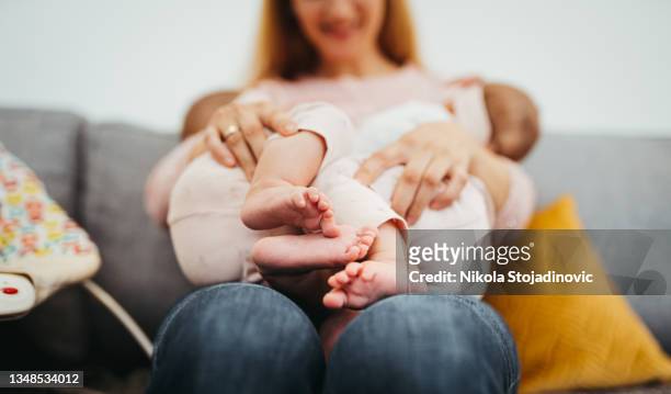mom is breastfeeding twins - twins stock pictures, royalty-free photos & images