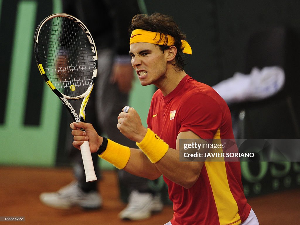 Spain's Rafael Nadal celebrates winning