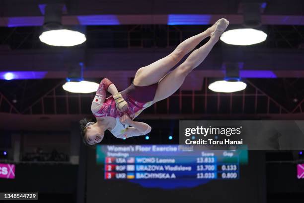 Yuna Hiraiwa of Japan competes in the Women's Floor Exercise Final during the Apparatus Finals on day seven of the 50th FIG Artistic Gymnastics...