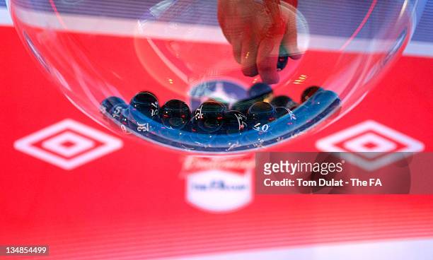 The balls are pictured during the FA Cup Third Round Draw at Wembley Stadium on December 04, 2011 in London, England.
