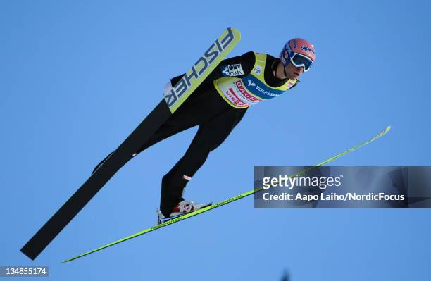 Andreas Kofler of Austria competes in the Men's Ski Jumping HS138 during day two of the FIS World Cup Ski Jumping on December 4 in Lillehammer,...