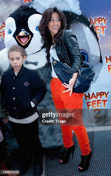 Amel Bent attends 'Happy Feet 2' Paris Premiere at Gaumont Capucines on December 4, 2011 in Paris, France.
