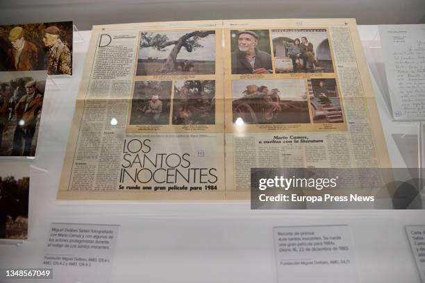 Newspaper with a report on the shooting of the film 'Los santos inocentes', in the exhibition 'Mas alla de las novelas: Delibes, el cine y el...