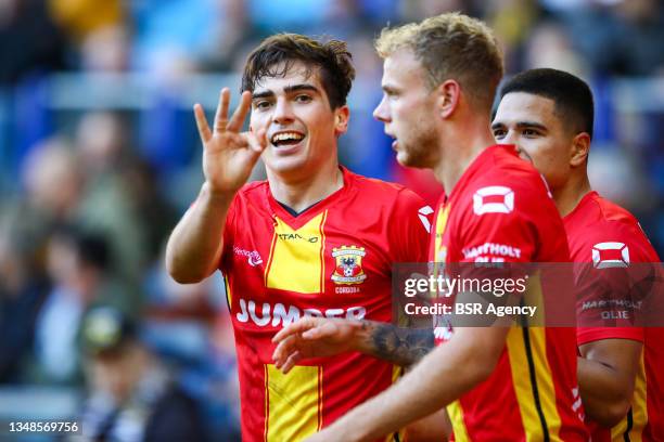 Inigo Cordoba of Go Ahead Eagles celebrates after scoring his side's first goal during the Dutch Eredivisie match between Vitesse and Go Ahead Eagles...