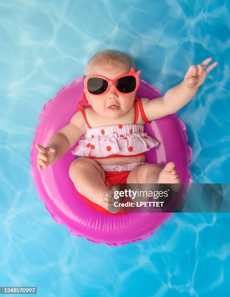 summer swim baby - baby bath stock pictures, royalty-free photos & images