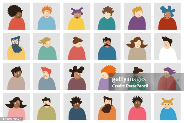 funny avatar people square icon set - profile diverse faces for social network - vector illustration - characters icon set stock illustrations
