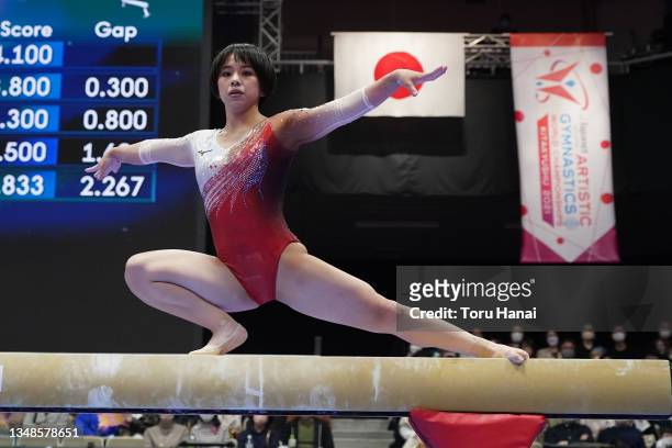 Mai Murakami of Japan competeas in the Women's Balance Beam Final during the Apparatus Finals on day seven of the 50th FIG Artistic Gymnastics...
