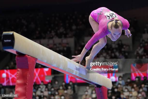 Angelina Melnikova of RGF competes in the Women's Balance Beam Final during the Apparatus Finals on day seven of the 50th FIG Artistic Gymnastics...