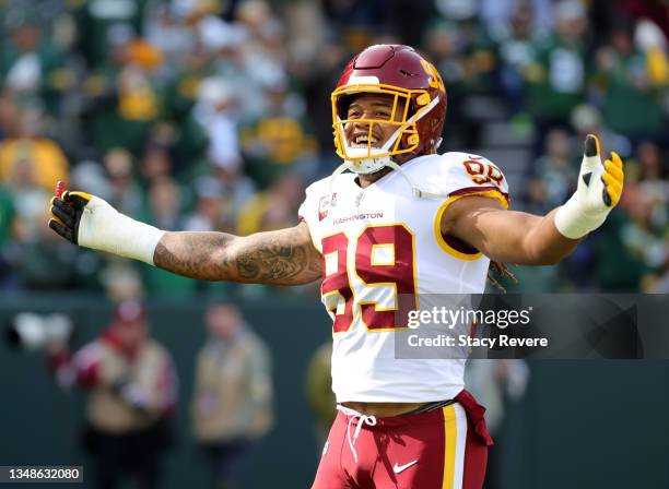 Chase Young of the Washington Football Team takes the field before the game against the Green Bay Packers at Lambeau Field on October 24, 2021 in...