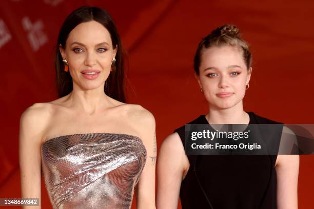 Angelina Jolie and Shiloh Jolie Pitt attend the red carpet of the movie "Eternals" during the 16th Rome Film Fest 2021 on October 24, 2021 in Rome,...