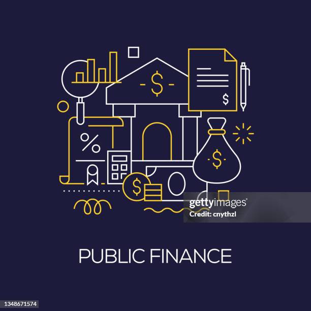 vector set of illustration public finance concept. line art style background design for web page, banner, poster, print etc. vector illustration. - budget stock illustrations