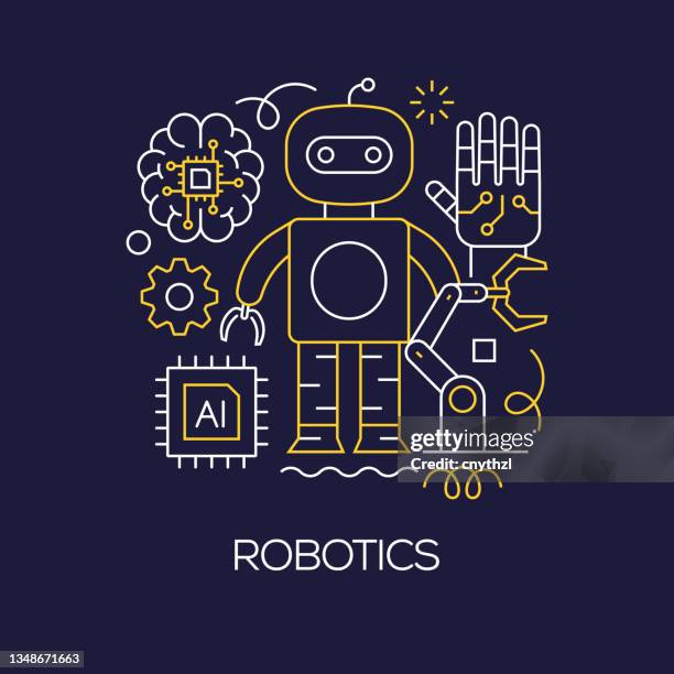 vector set of illustration robotics concept. line art style background design for web page, banner, poster, print etc. vector illustration. - stem stock illustrations