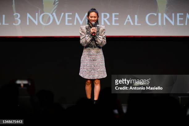 Chloe Zhao attends the official premiere of the movie "Eternals" during the 16th Rome Film Fest 2021 on October 24, 2021 in Rome, Italy.