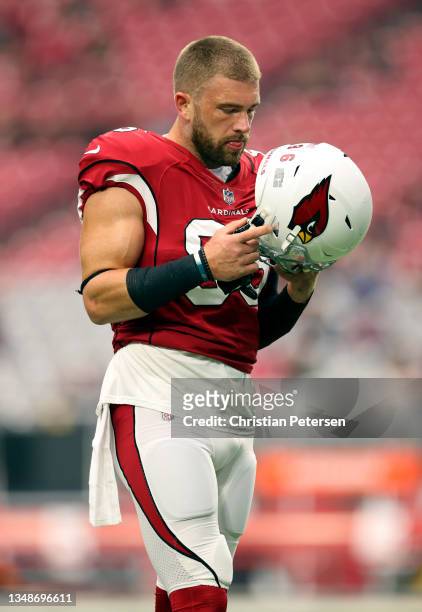 Zach Ertz of the Arizona Cardinals looks on before the game against the Houston Texans in the game at State Farm Stadium on October 24, 2021 in...