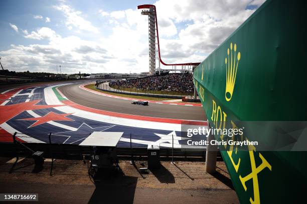 Yuki Tsunoda of Japan driving the Scuderia AlphaTauri AT02 Honda during the F1 Grand Prix of USA at Circuit of The Americas on October 24, 2021 in...