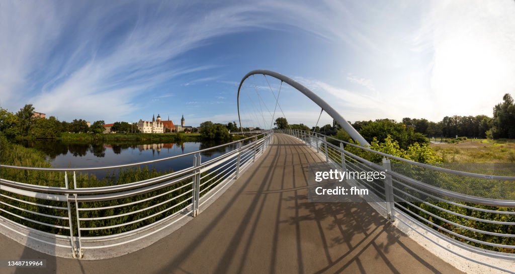 Dessau panorama - modern bridge with historic skyline (Saxony-Anhalt, Germany)