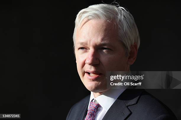 Julian Assange, the founder of the whistle-blowing 'WikiLeaks,' leaves the High Court after winning the right to petition the UK Supreme Court to...