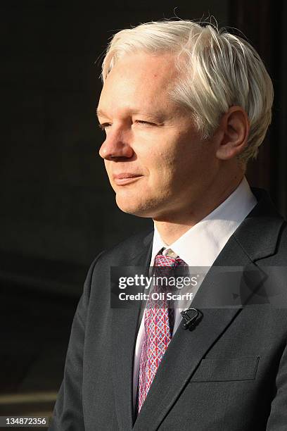 Julian Assange, the founder of the whistle-blowing 'WikiLeaks,' leaves the High Court after winning the right to petition the UK Supreme Court to...