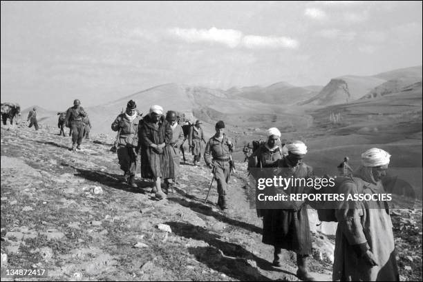 French soldiers and war prisoners during "Operation Bigeard" in March 1956, when an armed outbreak in Souk-Ahras, South of Constantine region,...