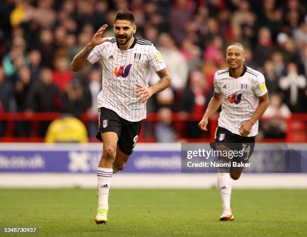 Aleksandar Mitrovic of Fulham celebrates after scoring their team's second goal during the Sky Bet Championship match between Nottingham Forest and...