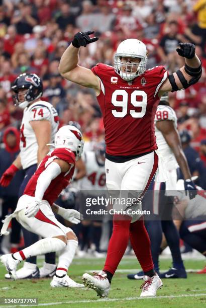 Watt of the Arizona Cardinals celebrates in the second quarter against the Houston Texans in the game at State Farm Stadium on October 24, 2021 in...