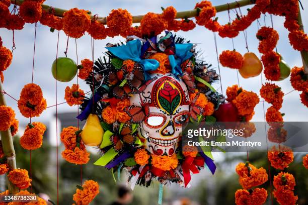 View of the public art installations at the ninth annual Dia de los Muertos at Los Angeles Grand Park on October 24, 2021 in Los Angeles, California.