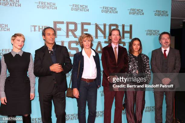 Léa Seydoux, Alexandre Desplat, Cécile De France, Director Wes Anderson, Lyna Khoudri and Guillaume Gallienne attend the "The French Dispatch" -...