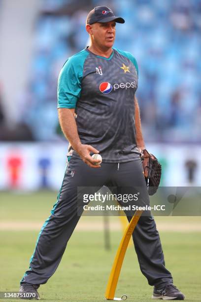 Matthew Hayden part of the coaching team of Pakistan during the players warm up ahead of the ICC Men's T20 World Cup match between India and Pakistan...