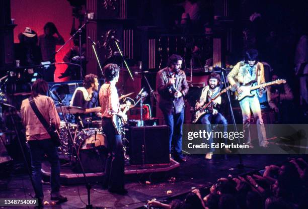 The Band is seen here jamming at The Last Waltz with Neil Young, Levon Helm, Robbie Robertson, Paul Butterfield, Eric Clapton and Ron Wood at...