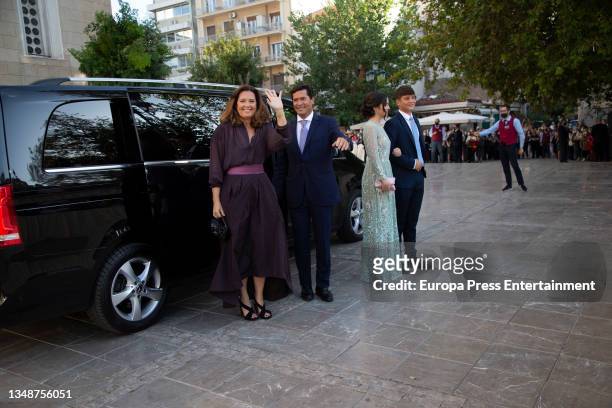 Princess Alexia of Greece and Spanish architect Carlos Morales attend the Wedding of Philippos of Greece and Nina Flohr on October 23 2021, in...