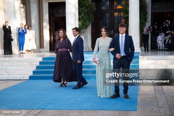 Princess Alexia of Greece and Spanish architect Carlos Morales attend the Wedding of Philippos of Greece and Nina Flohr on October 23 2021, in...