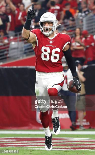 Zach Ertz of the Arizona Cardinals celebrates after scoring a touchdown in the third quarter against the Houston Texans in the game at State Farm...