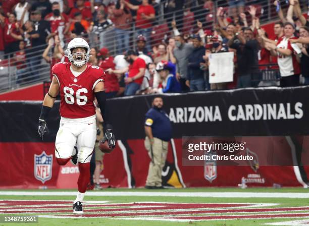 Zach Ertz of the Arizona Cardinals celebrates after scoring a touchdown in the third quarter against the Houston Texans in the game at State Farm...