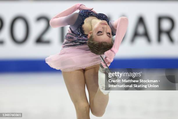 Daria Usacheva of Russia skates in the Women's Free Skate during the ISU Grand Prix of Figure Skating - Skate America at Orleans Arena on October 24,...