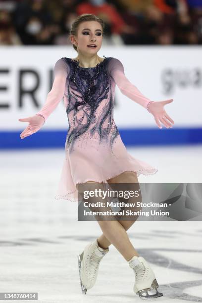 Daria Usacheva of Russia skates in the Women's Free Skate during the ISU Grand Prix of Figure Skating - Skate America at Orleans Arena on October 24,...