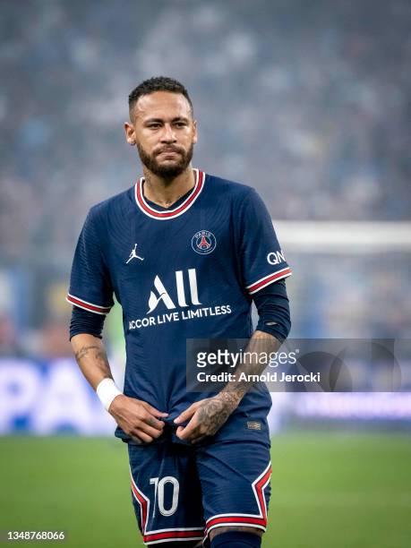 Neymar jr during the Ligue 1 Uber Eats match between Marseille and Paris Saint Germain at Orange Velodrome on October 24, 2021 in Marseille, France.