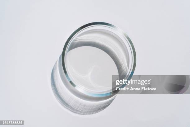 empty petri dish on gray background. concept of laboratory researches. photography in flat lay style - 製品　実験 ストックフォトと画像