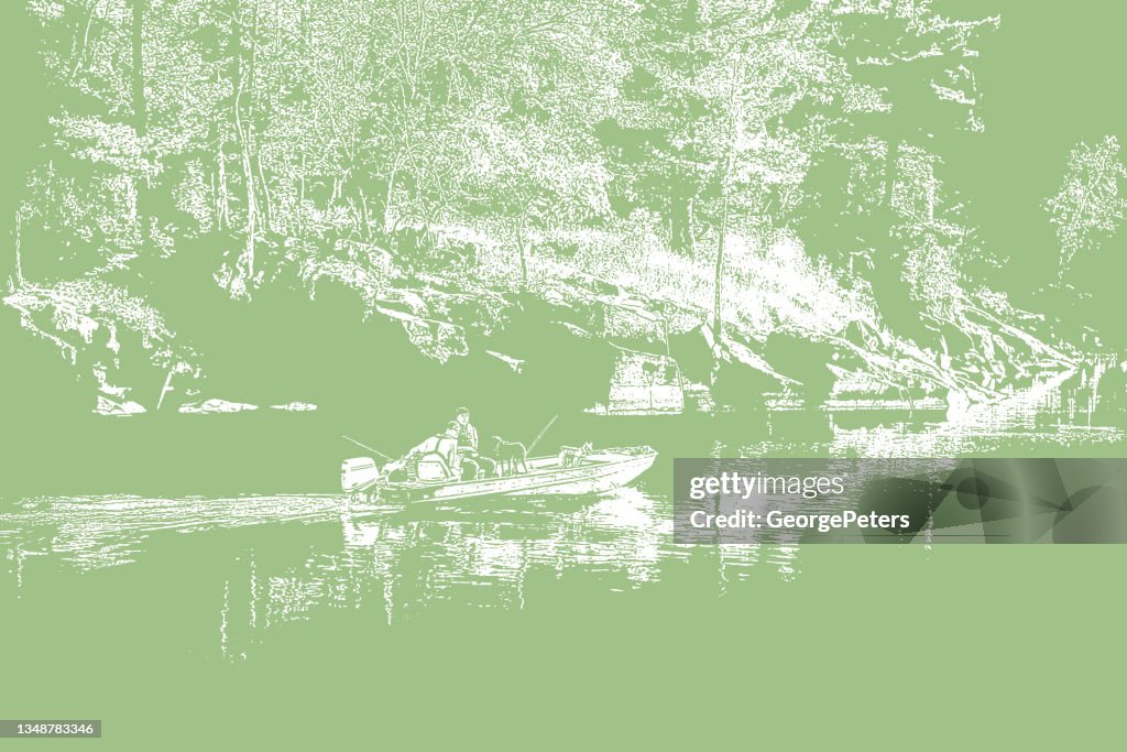 Fishermen freshwater fishing from a boat
