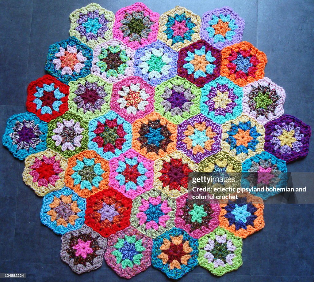 Colorful crochet hexagons