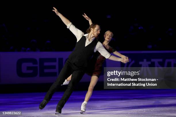 Evgenia Tarasova and Vladimir Morozov of Russia skate in an exhibition during the ISU Grand Prix of Figure Skating - Skate America at Orleans Arena...