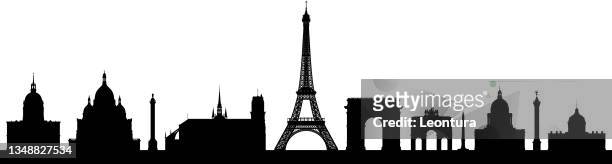 highly detailed paris line silhouette (all buildings are complete and moveable) - arc de triomphe paris stock illustrations