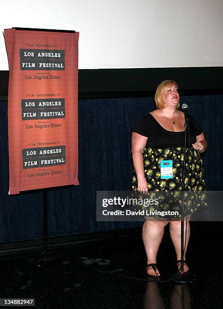 Los Angeles Film Festival Programmer Drea Clark speaks at the "Marwencol" Q&A during the 2010 Los Angeles Film Festival at Regal Cinemas at LA Live...