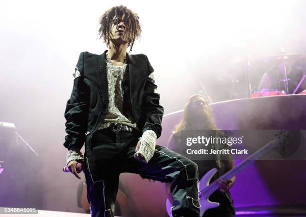 Iann Dior performs at the "Tickets To My Downfall" Tour at Shrine Auditorium and Expo Hall on October 20, 2021 in Los Angeles, California.