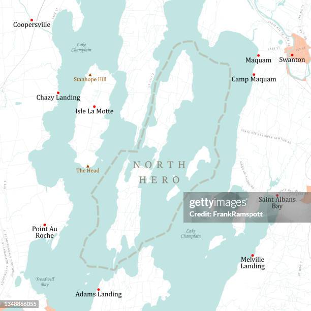 vt grand isle north hero vector road map - lake champlain stock illustrations